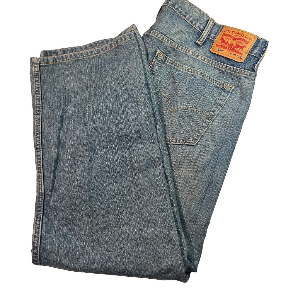 Levis 569 Jeans Mens 38x30 Blue Denim Loose Straight Leg 100% Cotton Casual EUC